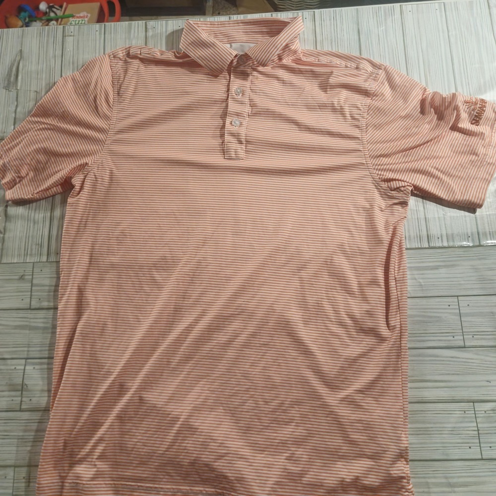 Straight Down Polo Shirt Mens Medium Orange Striped Golf Performance Top